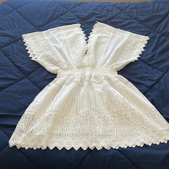 Off-White Front&Back V-Neck Mini Dress | elastic waist band | med | never worn - Picture 10 of 11